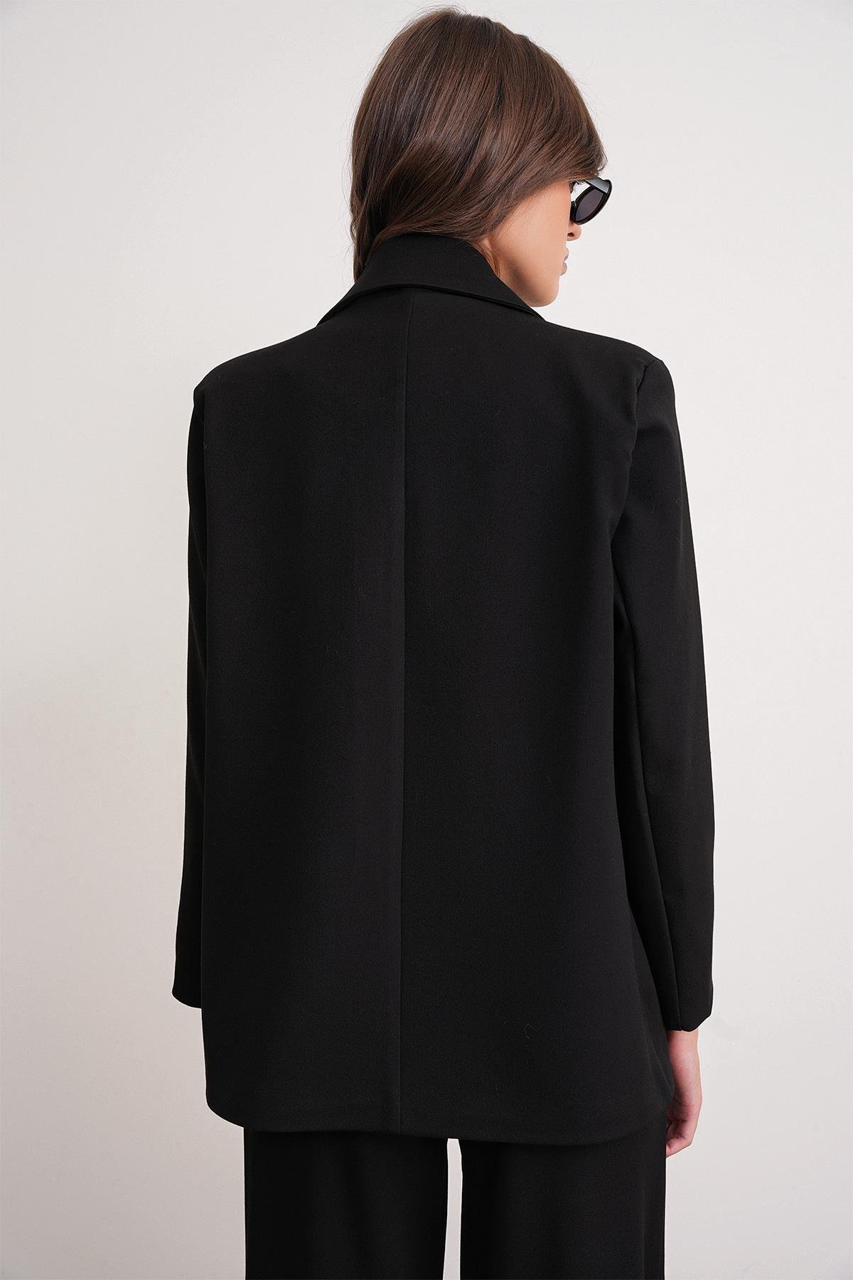 4745 Kadın Oversize Blazer Ceket Siyah