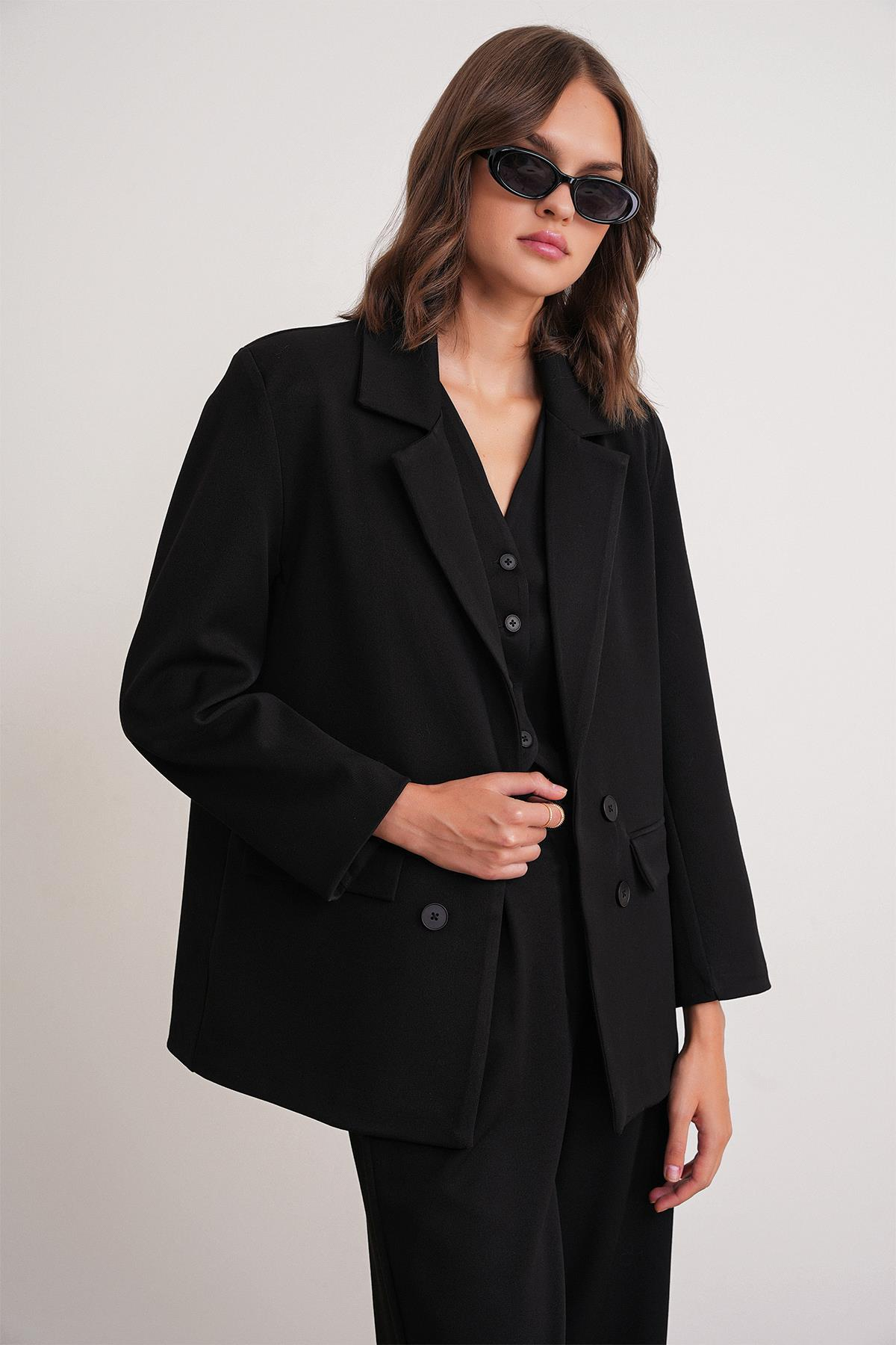 4745 Kadın Oversize Blazer Ceket Siyah