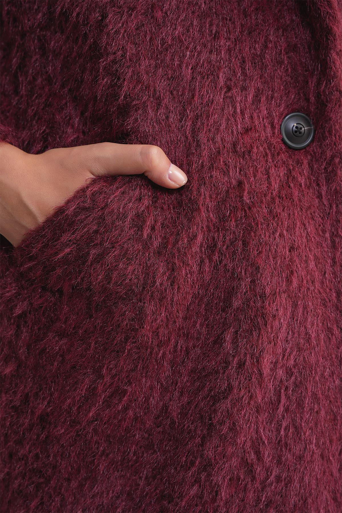 4746 Kadın Uzun Tüylü Kaban Bordo