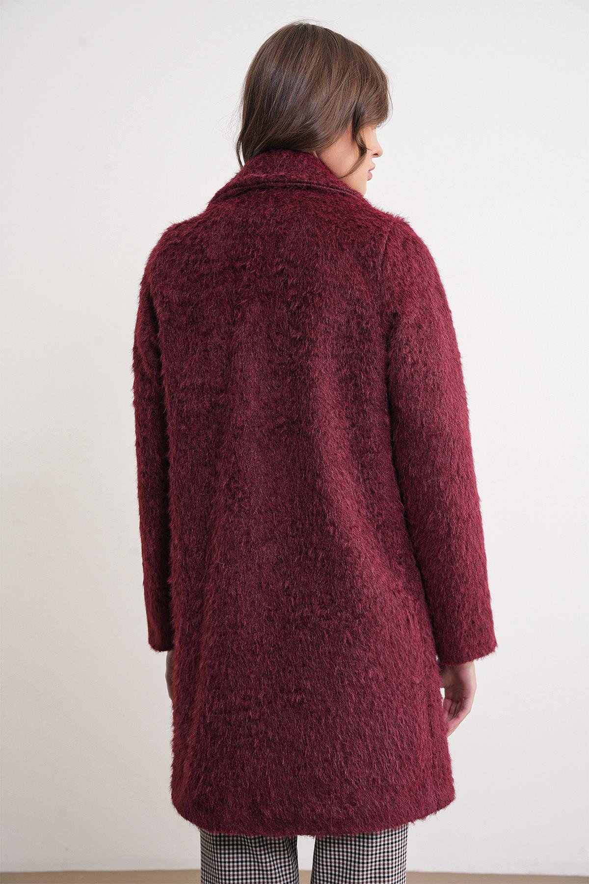 4746 Kadın Uzun Tüylü Kaban Bordo