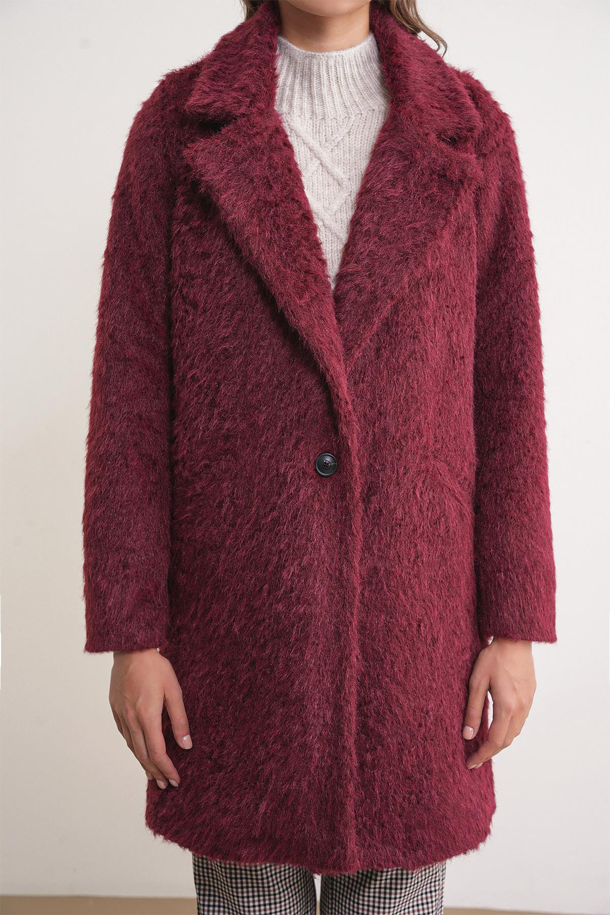 4746 Kadın Uzun Tüylü Kaban Bordo