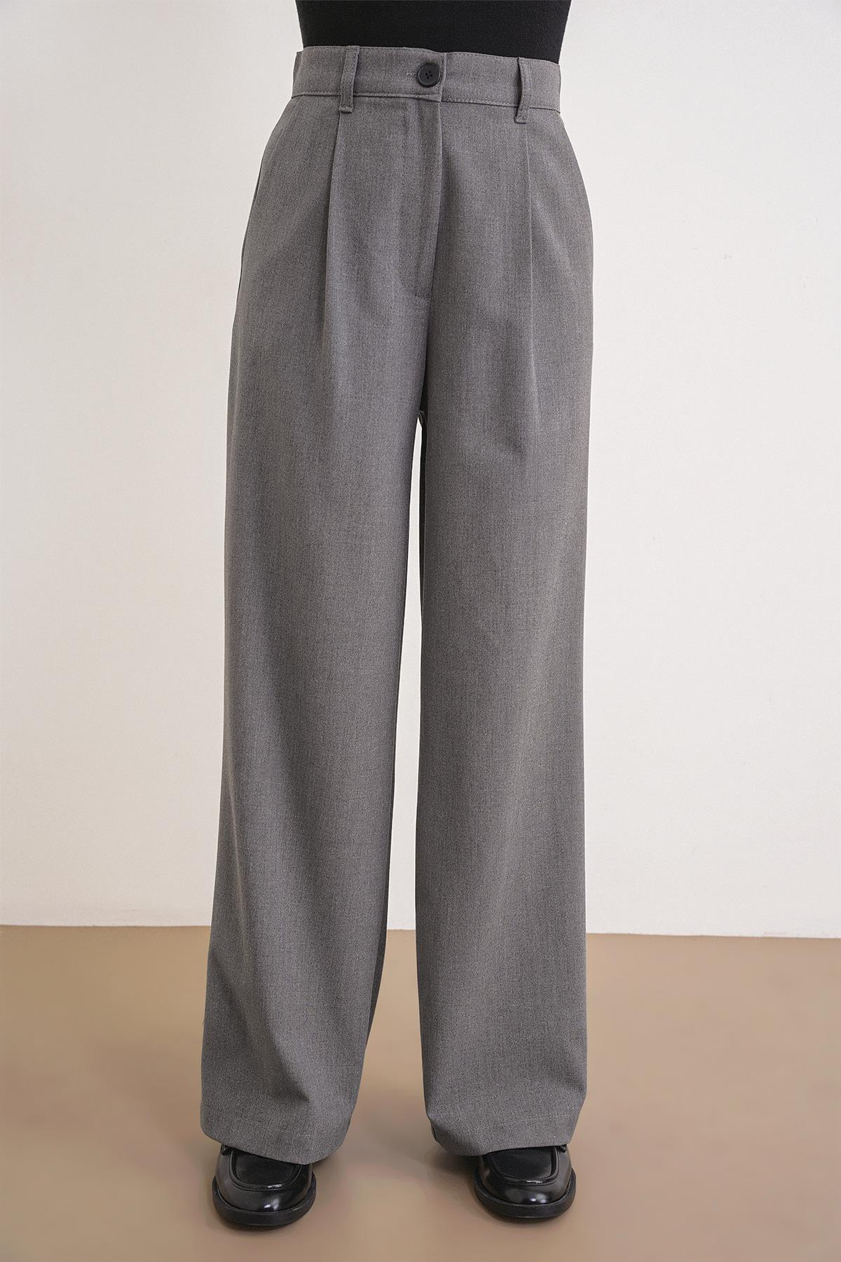 4747 Kadın Cepli Geniş Paça Dökümlü Palazzo Pantolon Antrasit