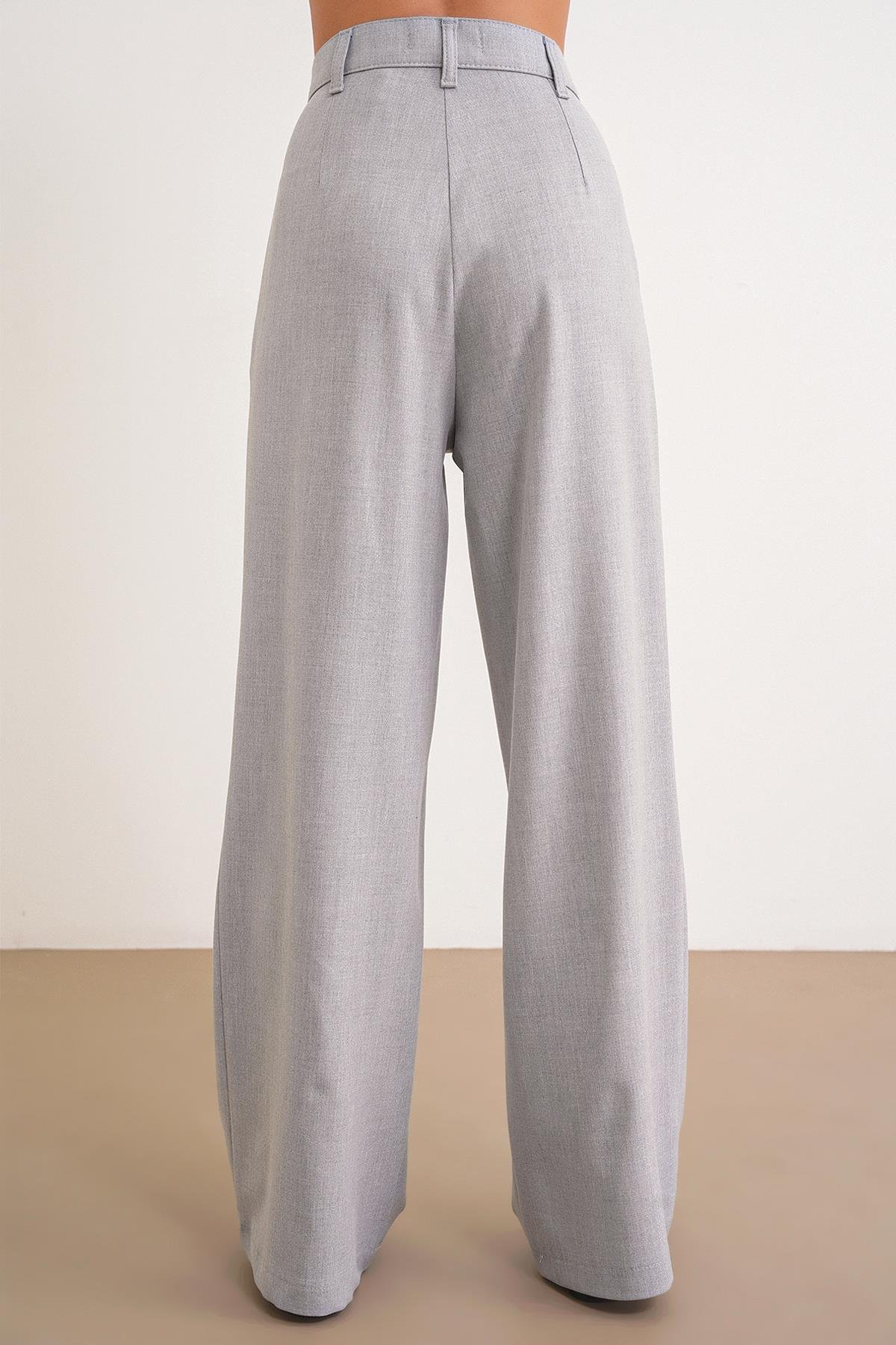 4747 Kadın Cepli Geniş Paça Dökümlü Palazzo Pantolon Gri