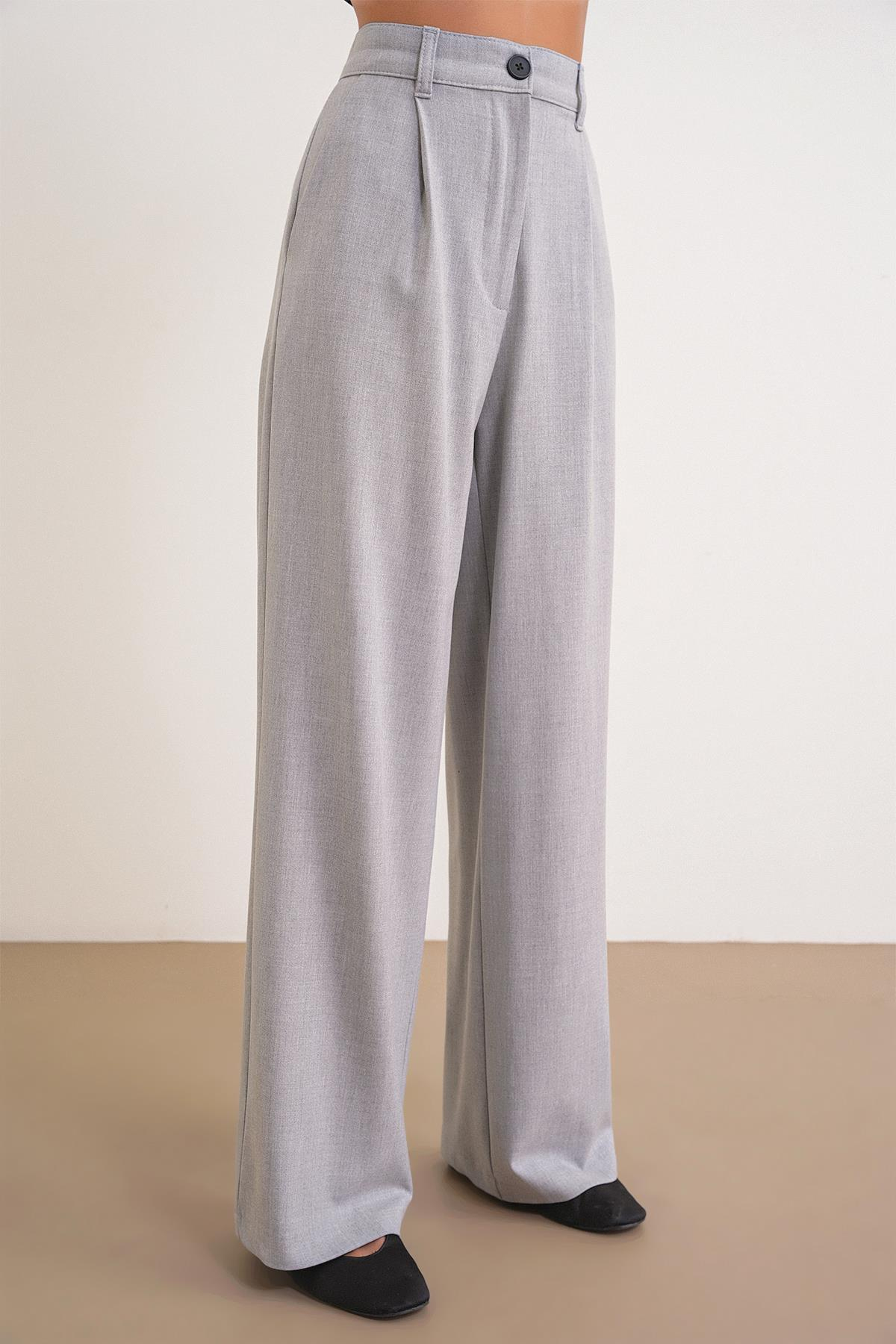 4747 Kadın Cepli Geniş Paça Dökümlü Palazzo Pantolon Gri