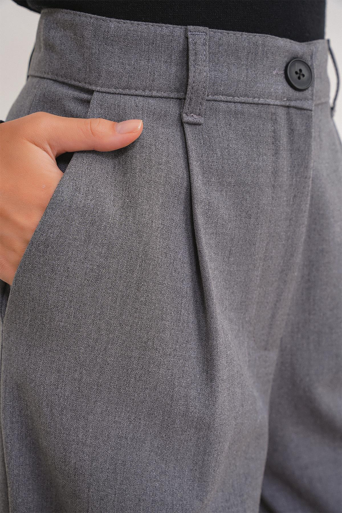 4747 Kadın Cepli Geniş Paça Dökümlü Palazzo Pantolon Antrasit