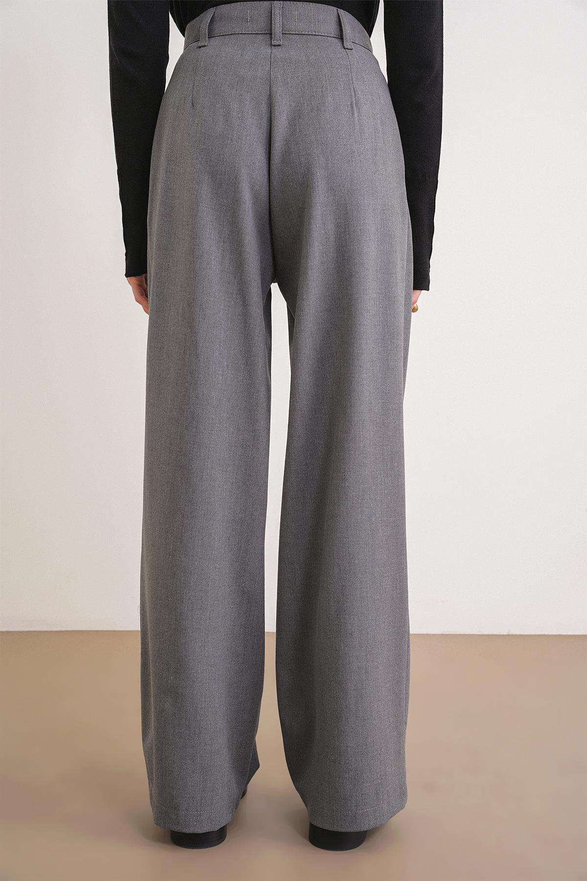 4747 Kadın Cepli Geniş Paça Dökümlü Palazzo Pantolon Antrasit