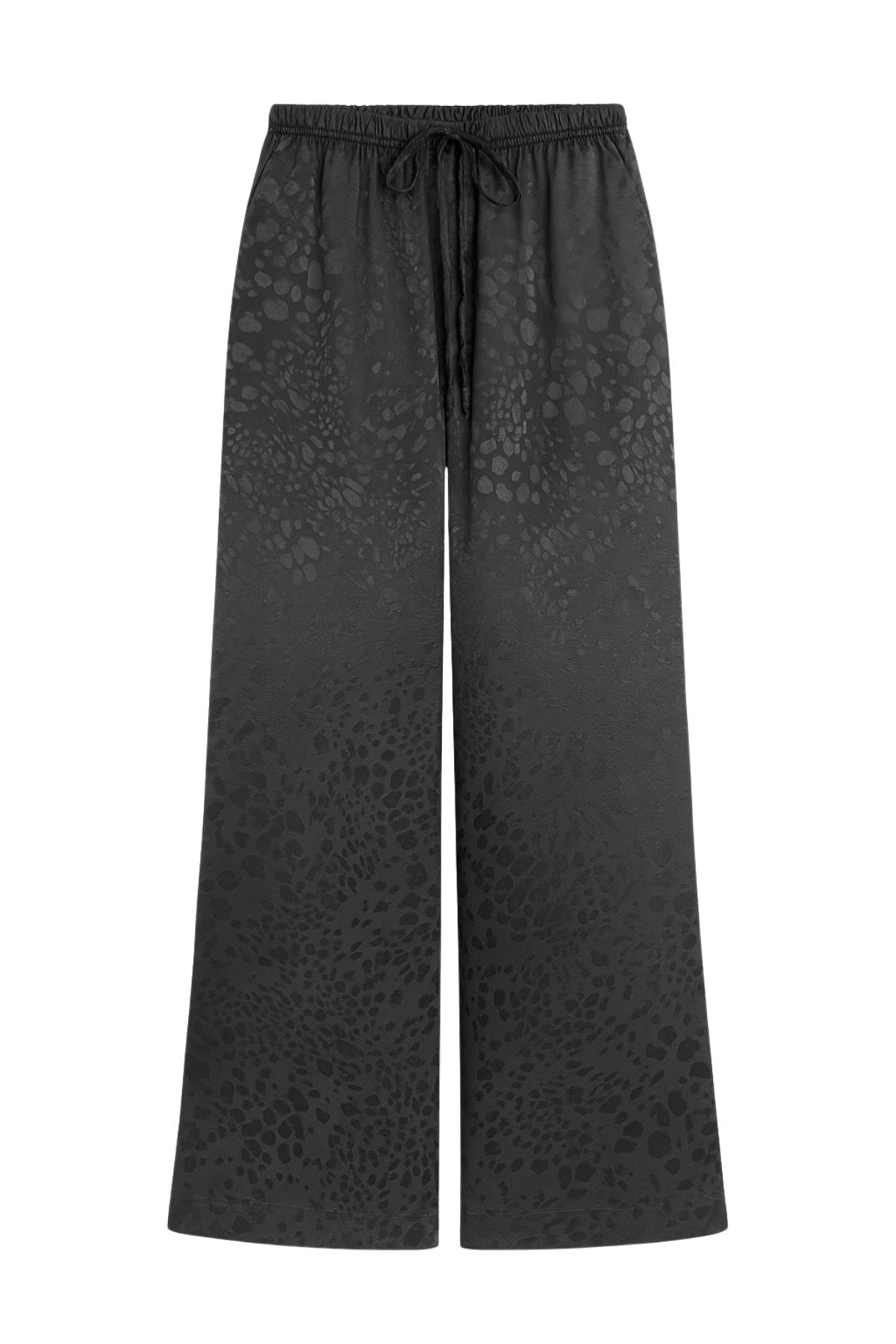 4756 Kadın Leopar Desenli Saten Pantolon Siyah