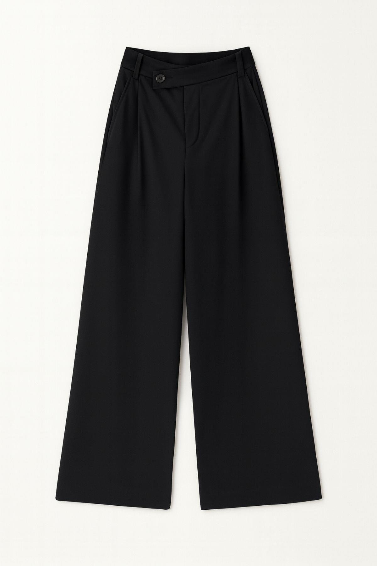 4759 Kadın Çapraz Bel Dökümlü Bol Paça Palazzo Pantolon Siyah