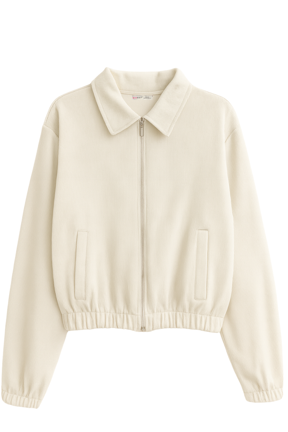 4764 Kadın Basic Fermuarlı Fitilli Örme Ceket Taş