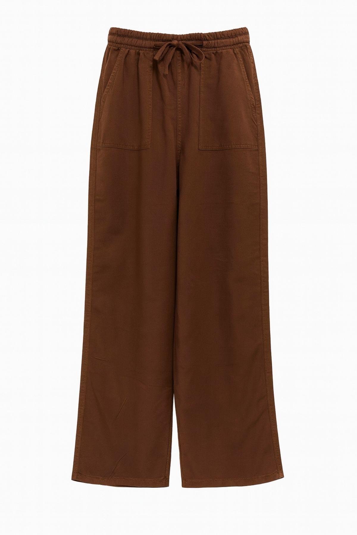 4767 Kadın Palazzo Cepli Pantolon Kahve