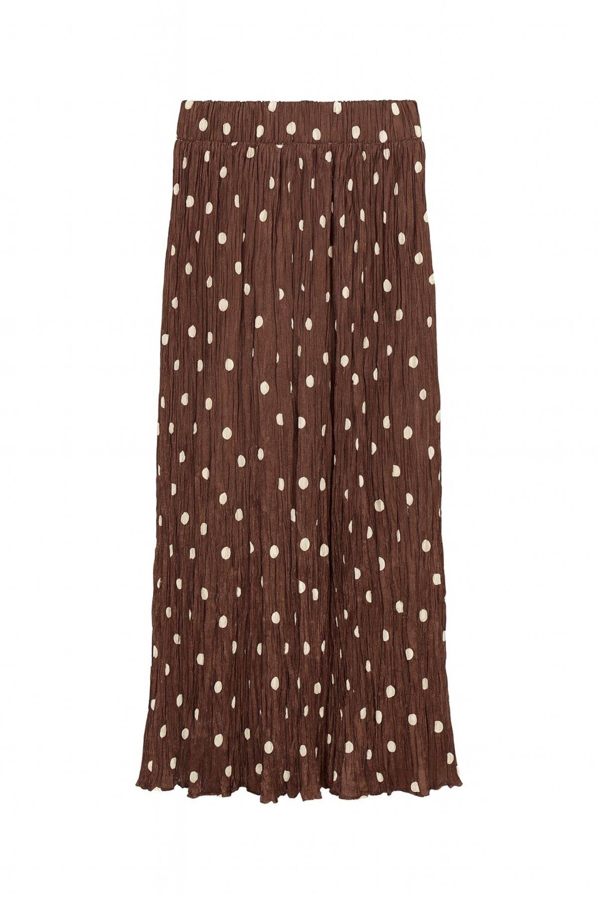 4769 Kadın Puantiye Kraşlı Etek Kahve