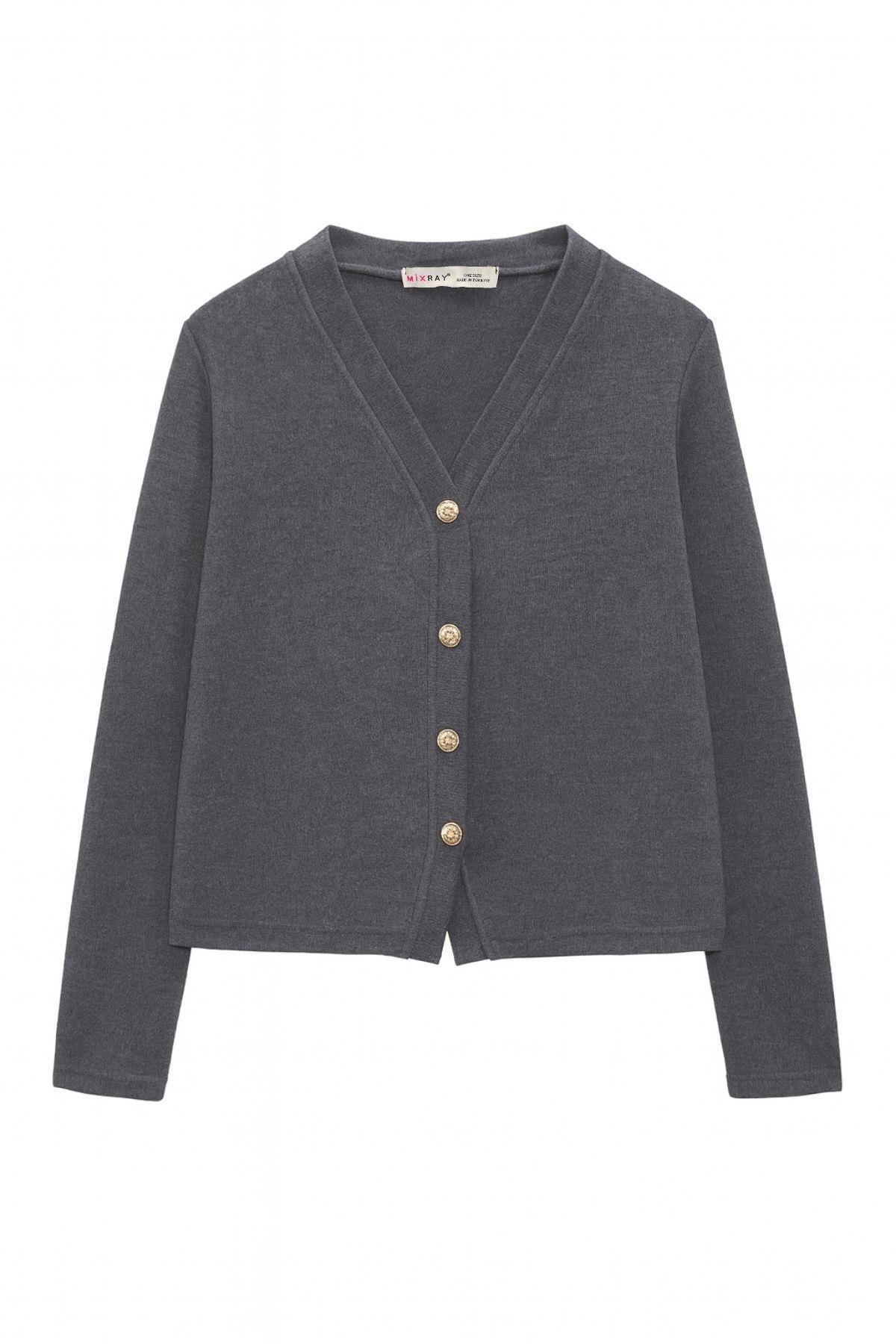 4770 Kadın  Yumuşak Dokulu Düğmeli Hırka Antrasit