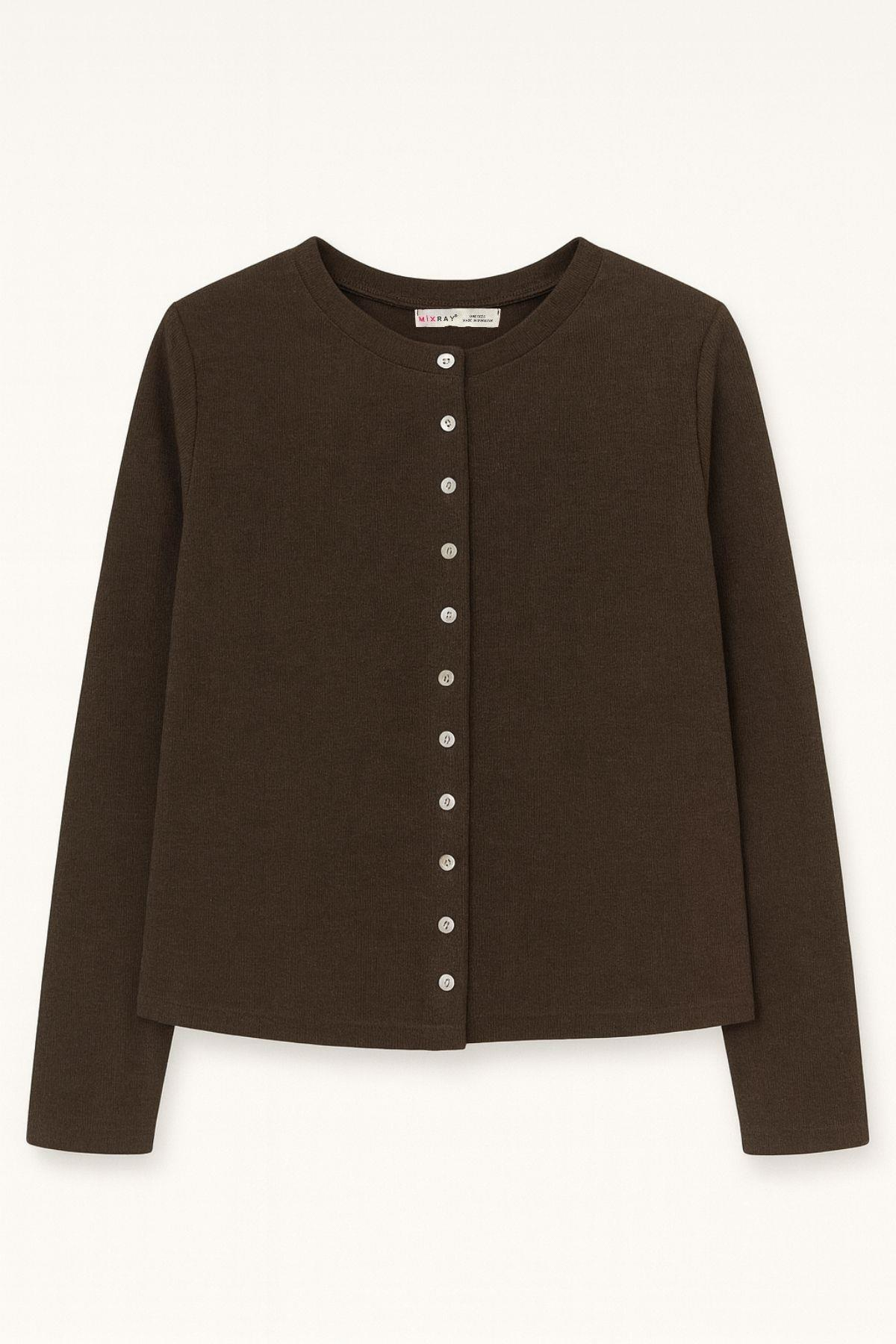 4771 Kadın Düğmeli Hırka Kahve