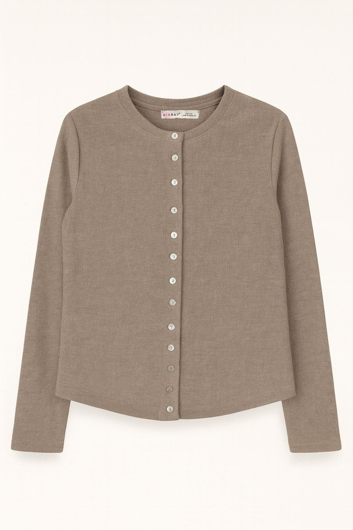 4771 Kadın Düğmeli Hırka Vizon