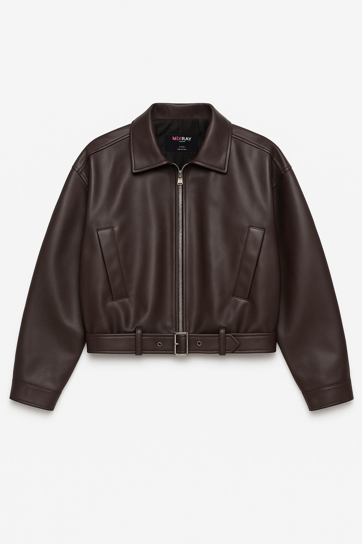 4775 Kadın Bomber Oversize Deri Ceket Kahve