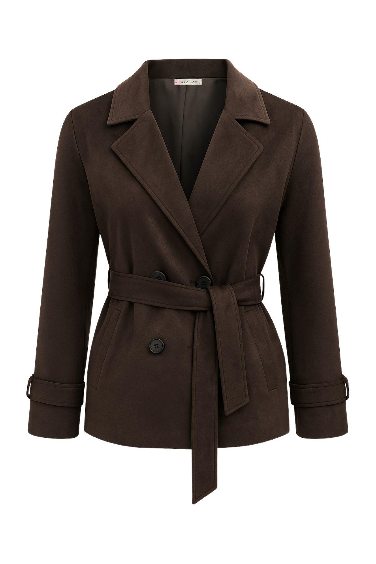 4779 Kadın Kemerli Süet Ceket Kahve