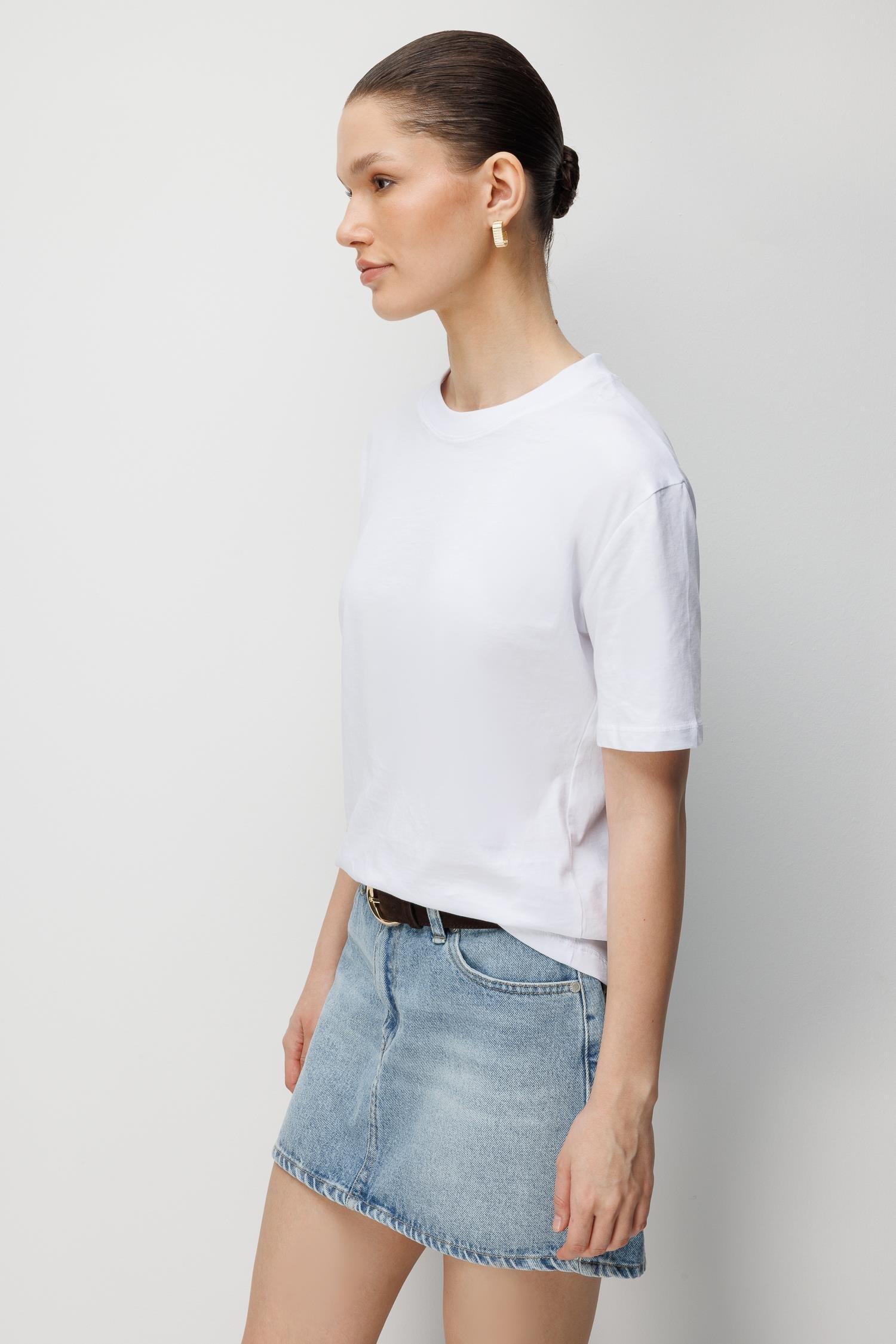 48511 Kadın Oversize Basic %100 Pamuk 2 li T-Shirt Kahve Beyaz