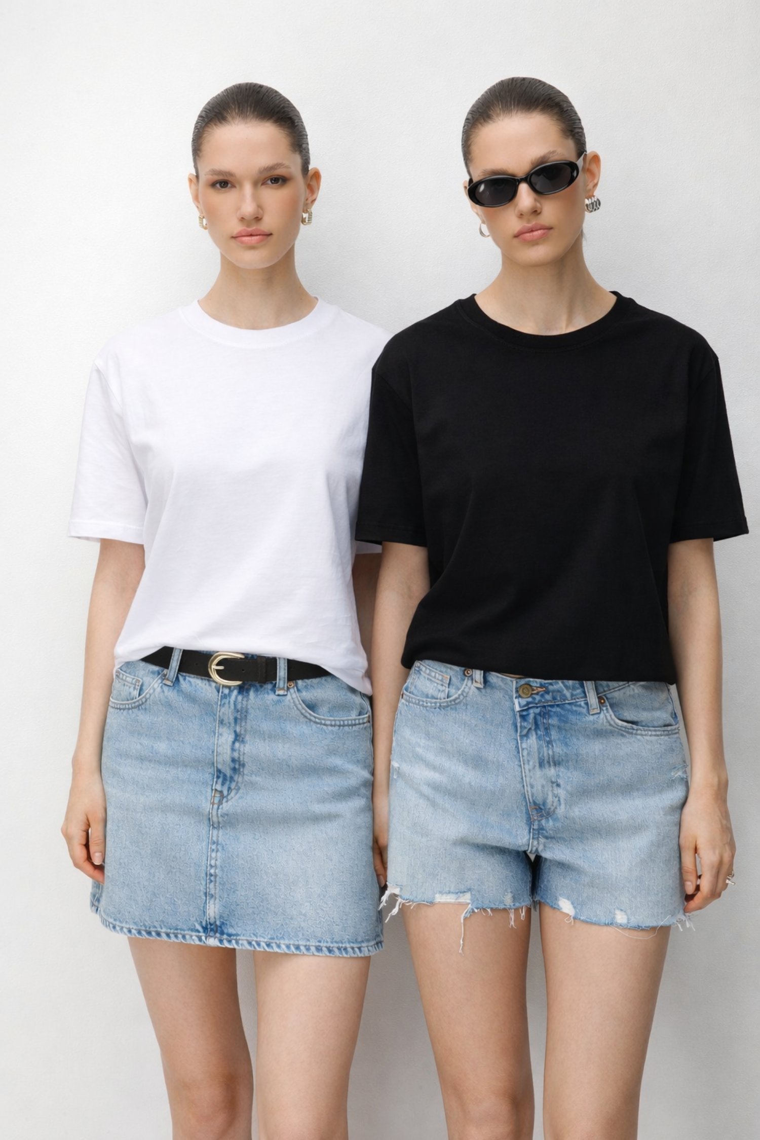 48511 Kadın Oversize Basic %100 Pamuk 2 li T-Shirt Beyaz Siyah