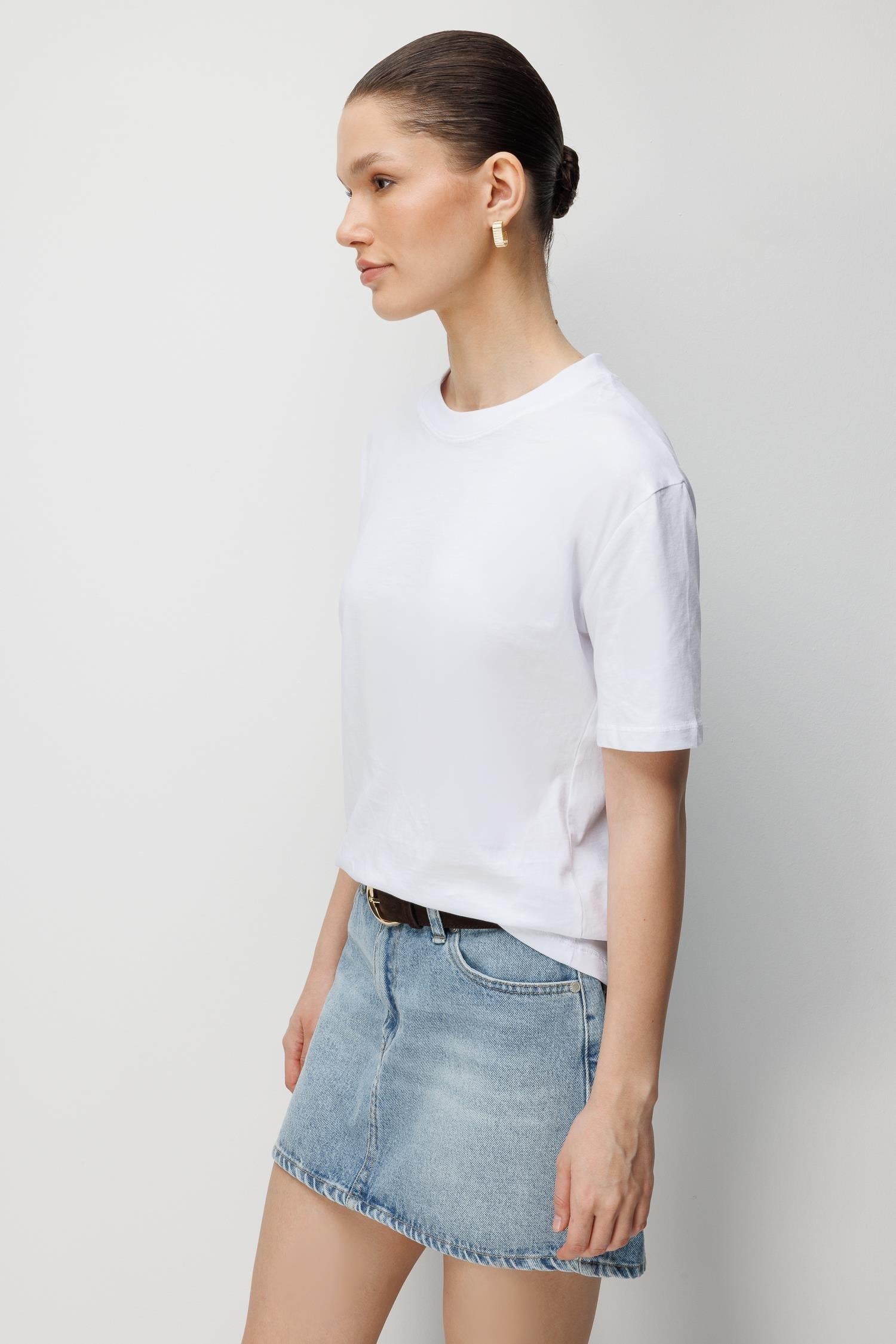 48511 Kadın Oversize Basic %100 Pamuk 2 li T-Shirt Beyaz Siyah