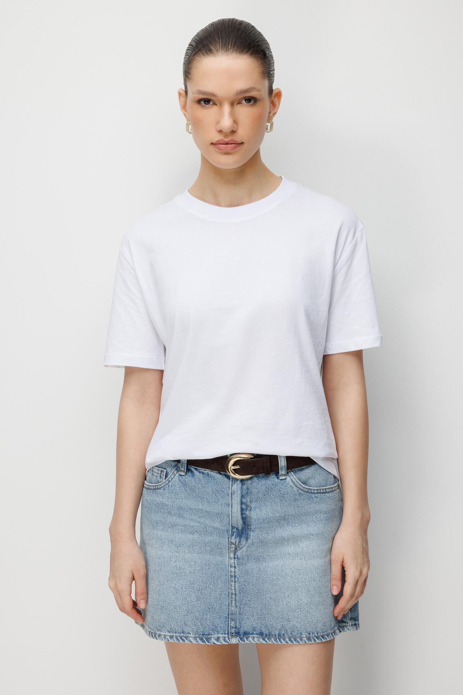 48511 Kadın Oversize Basic %100 Pamuk 2 li T-Shirt Beyaz Siyah