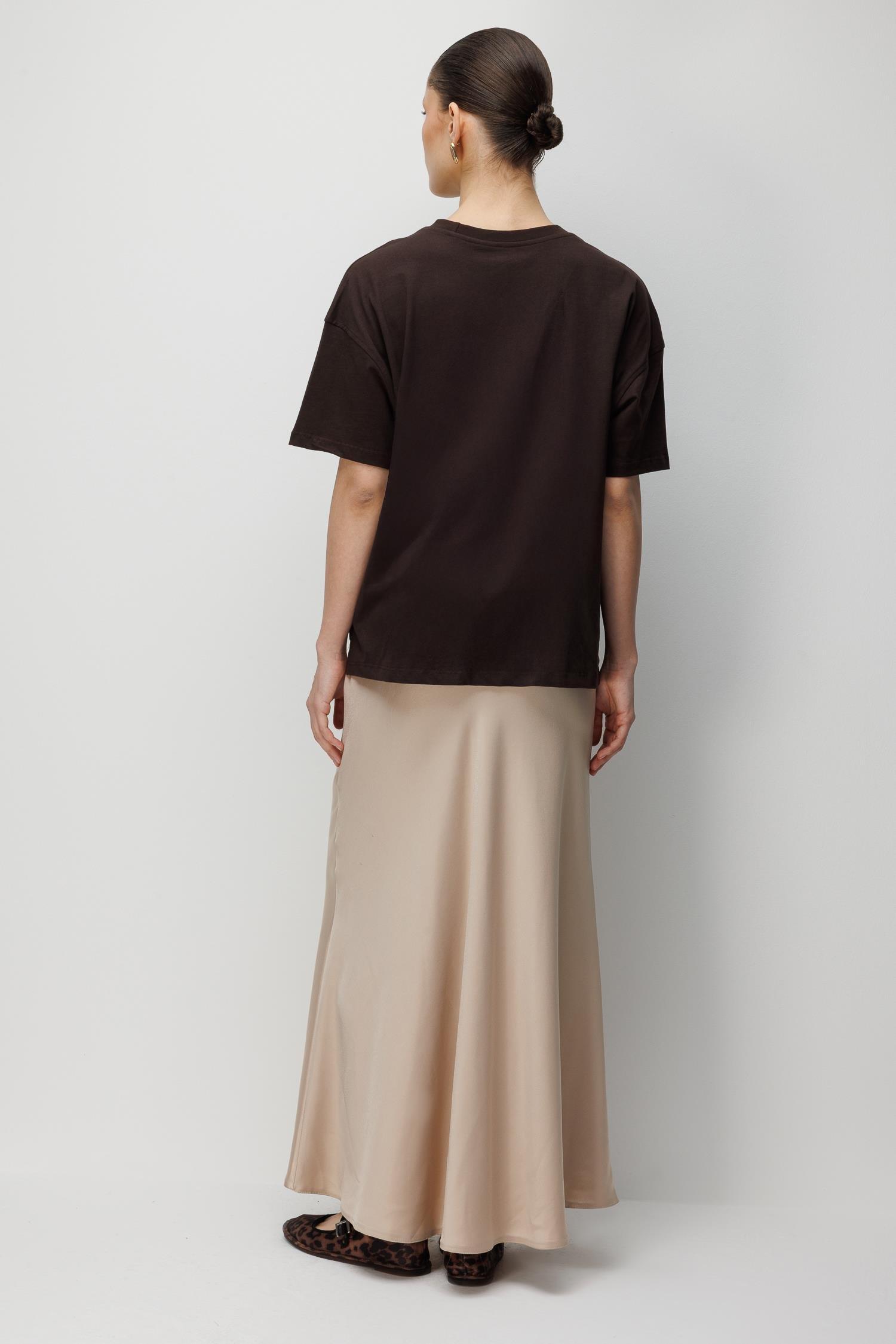 48522 Kadın Yırtmaçlı Oversize Basic %100 Pamuk 2`li T-Shirt Kahve Siyah
