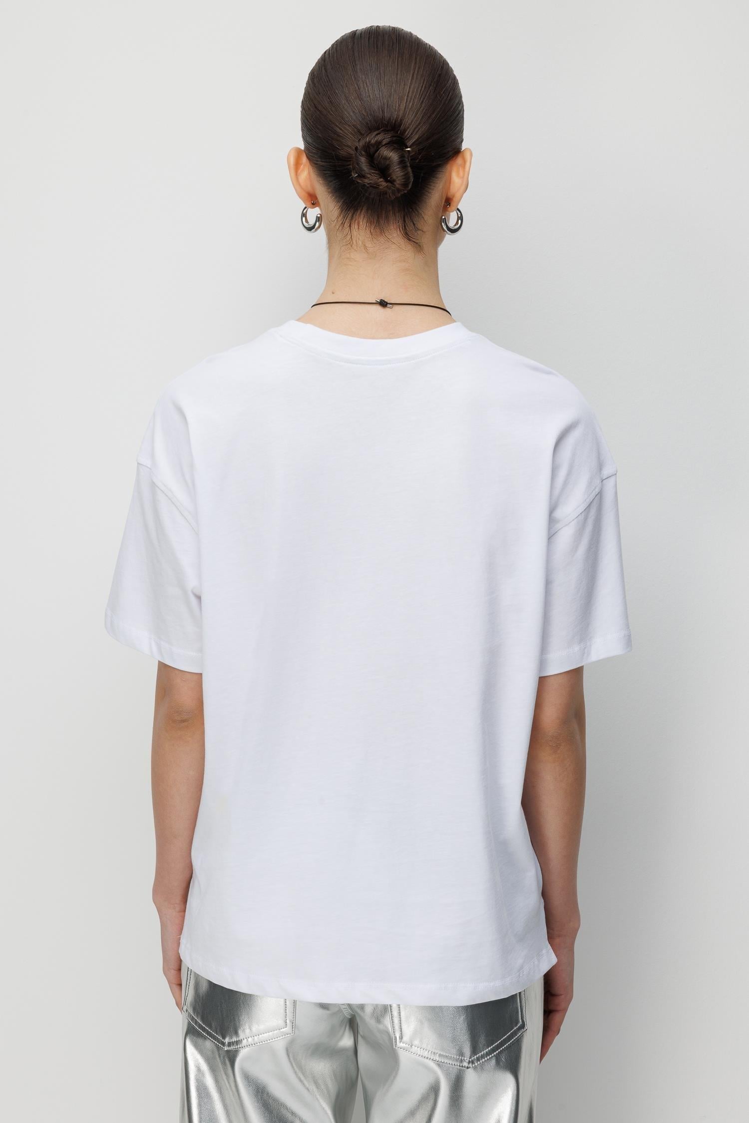 48522 Kadın Yırtmaçlı Oversize Basic %100 Pamuk 2`li T-Shirt Kahve Beyaz