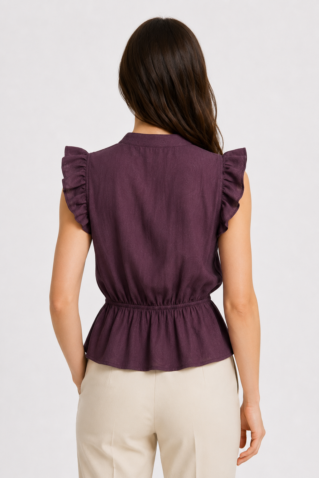 4921 Kadın Volanlı Hakim Yaka Jakarlı Peplum Bluz Mürdüm