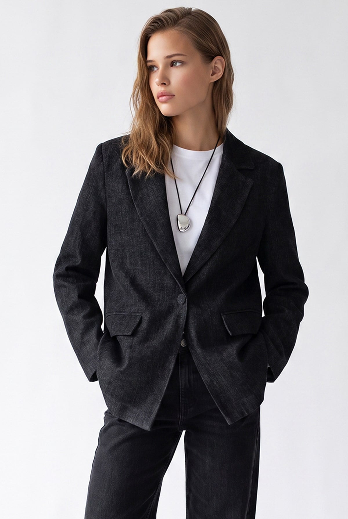4969 Kadın Kadife Dokulu Düğmeli Blazer Ceket Siyah
