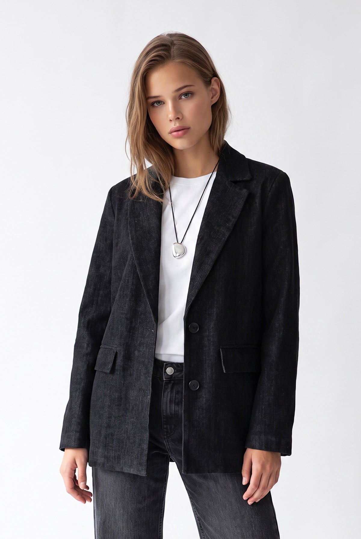 4969 Kadın Kadife Dokulu Düğmeli Blazer Ceket Siyah