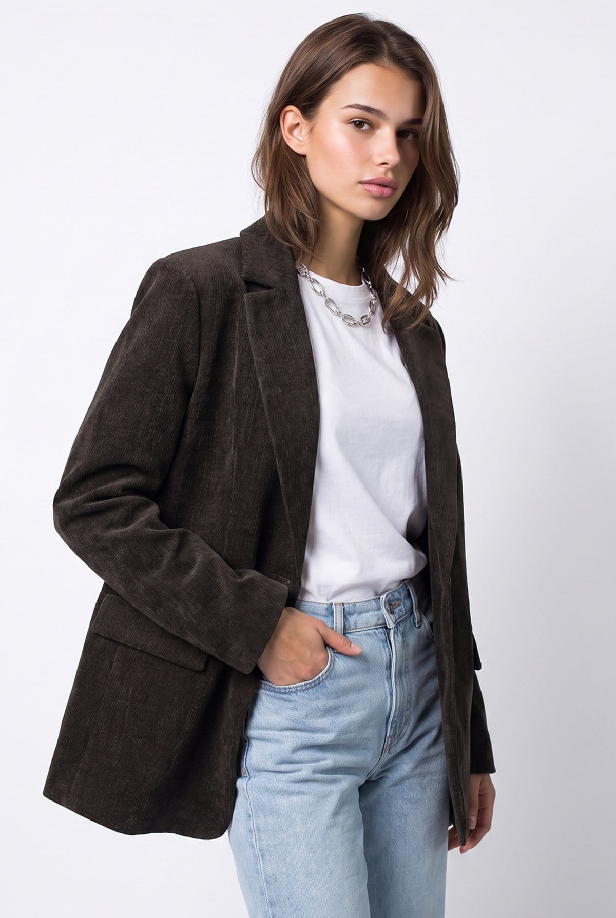 4969 Kadın Kadife Dokulu Tek Düğmeli Blazer Ceket Kahve