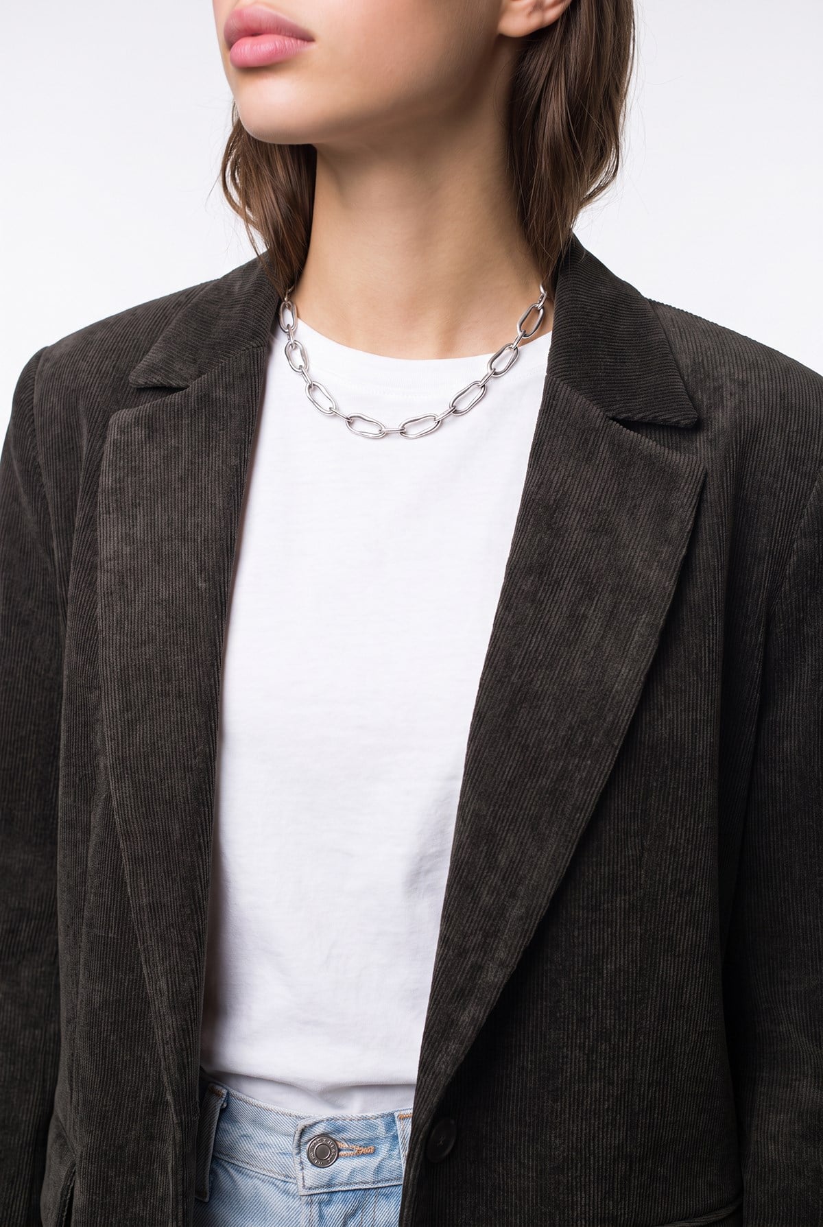 4969 Kadın Kadife Dokulu Tek Düğmeli Blazer Ceket Kahve