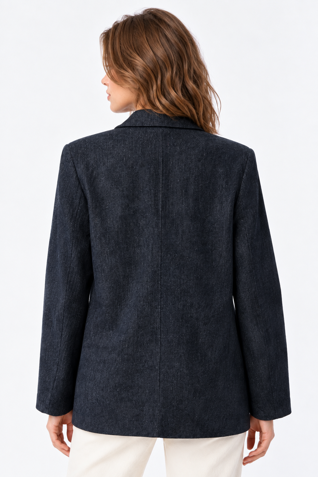 4969 Kadın Kadife Dokulu Tek Düğmeli Blazer Ceket Lacivert
