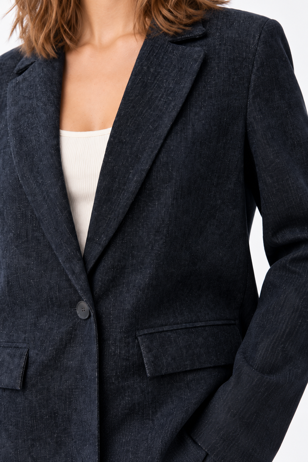 4969 Kadın Kadife Dokulu Tek Düğmeli Blazer Ceket Lacivert