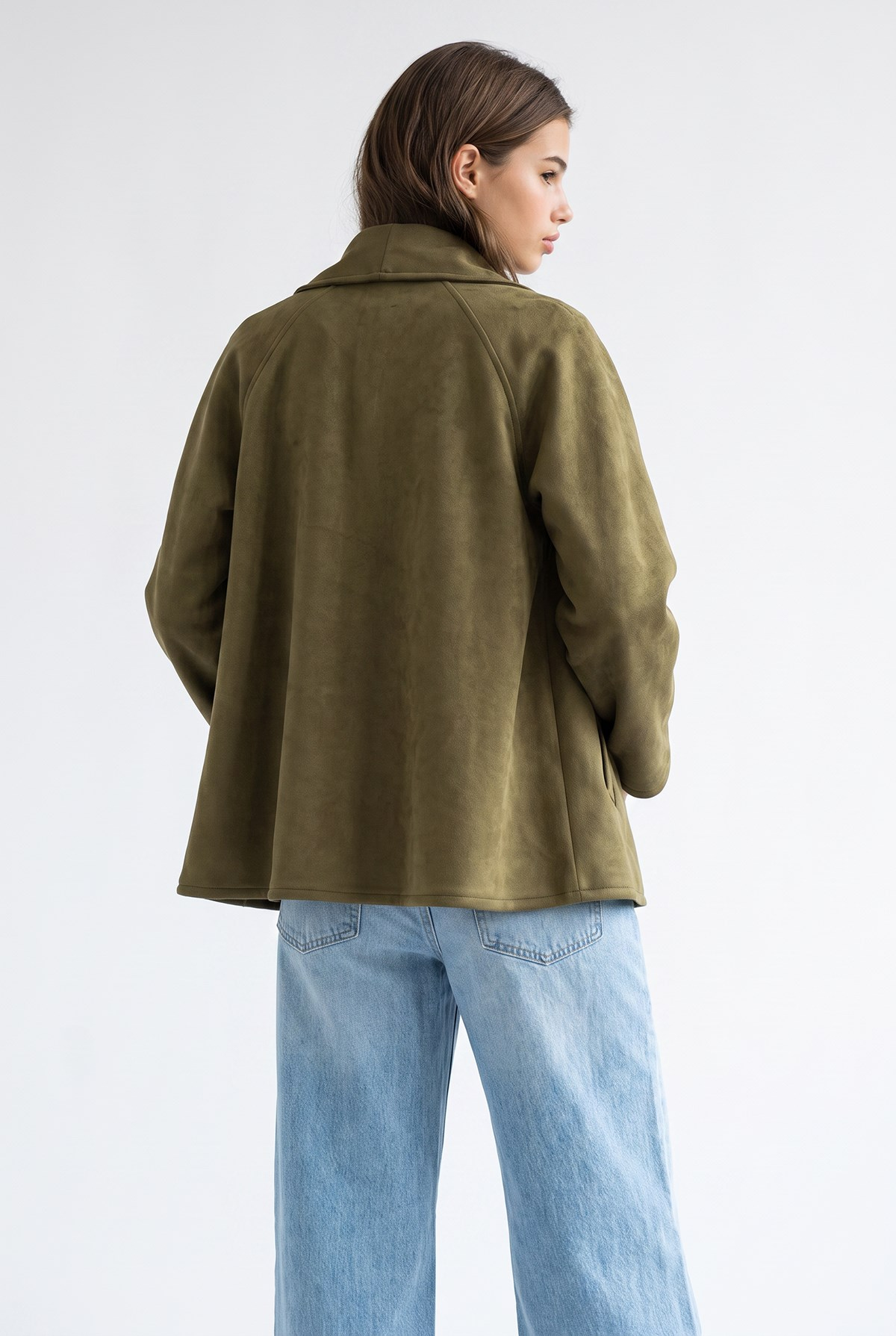 4977 Kadın Bağcıklı Süet Kimono Haki