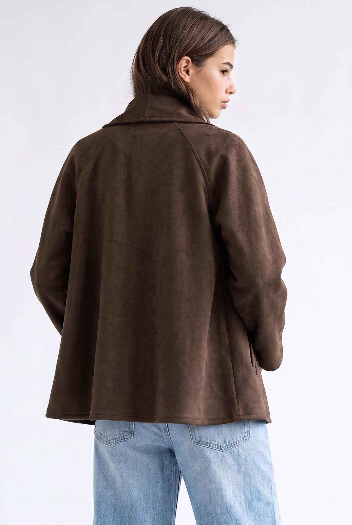 4977 Kadın Bağcıklı Süet Kimono Kahve