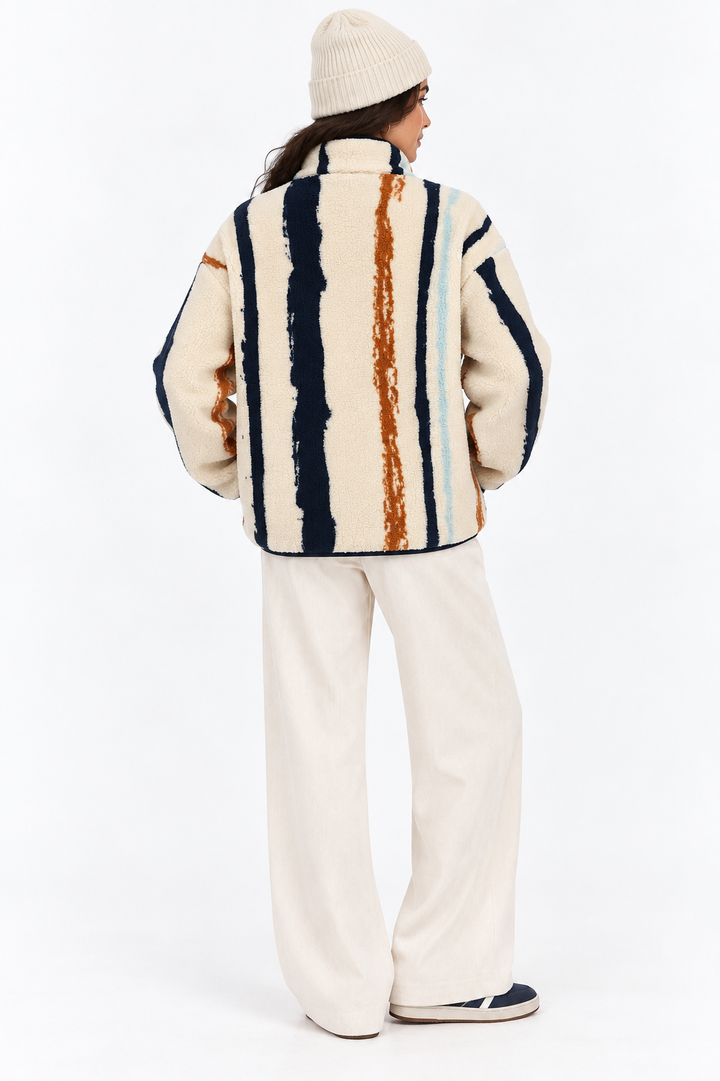 4981 Kadın Fermuarlı Desenli Polar Sweatshirt Çi.Lacivert