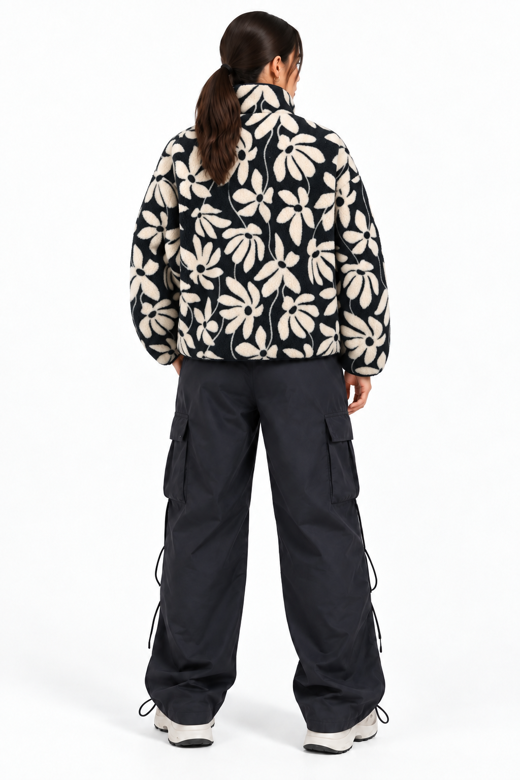 4981 Kadın Fermuarlı Desenli Polar Sweatshirt Lacivert Naturel
