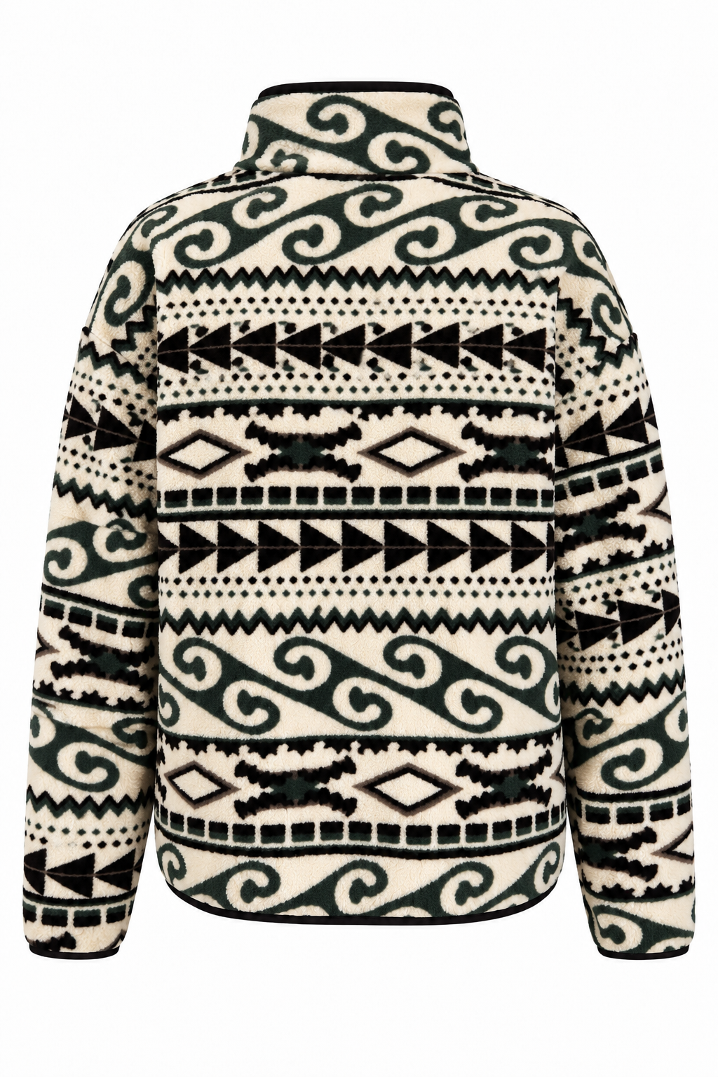 4981 Kadın Haki Etnik Kilim Esintili Cepli Yumuşak Dokulu Polar Sweatshirt