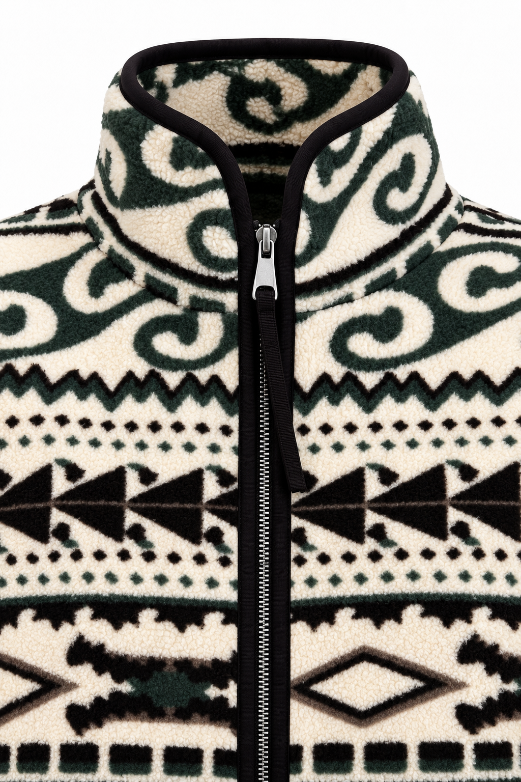 4981 Kadın Haki Etnik Kilim Esintili Cepli Yumuşak Dokulu Polar Sweatshirt