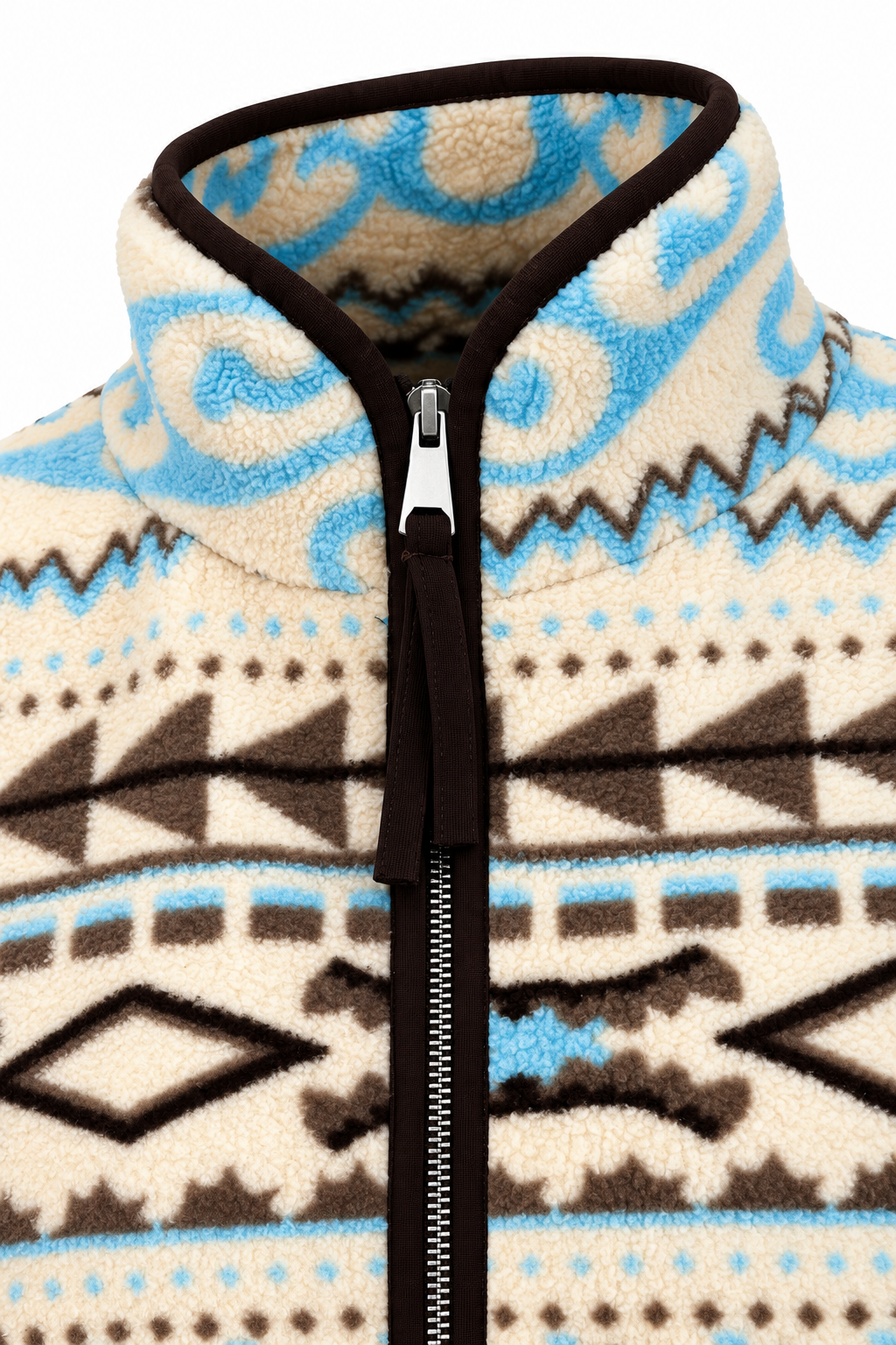 4981 Kadın Turkuaz Etnik Kilim Esintili Cepli Yumuşak Dokulu Polar Sweatshirt