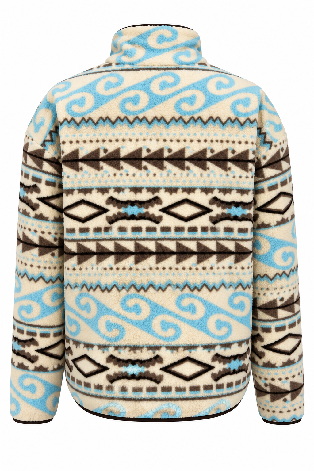 4981 Kadın Turkuaz Etnik Kilim Esintili Cepli Yumuşak Dokulu Polar Sweatshirt