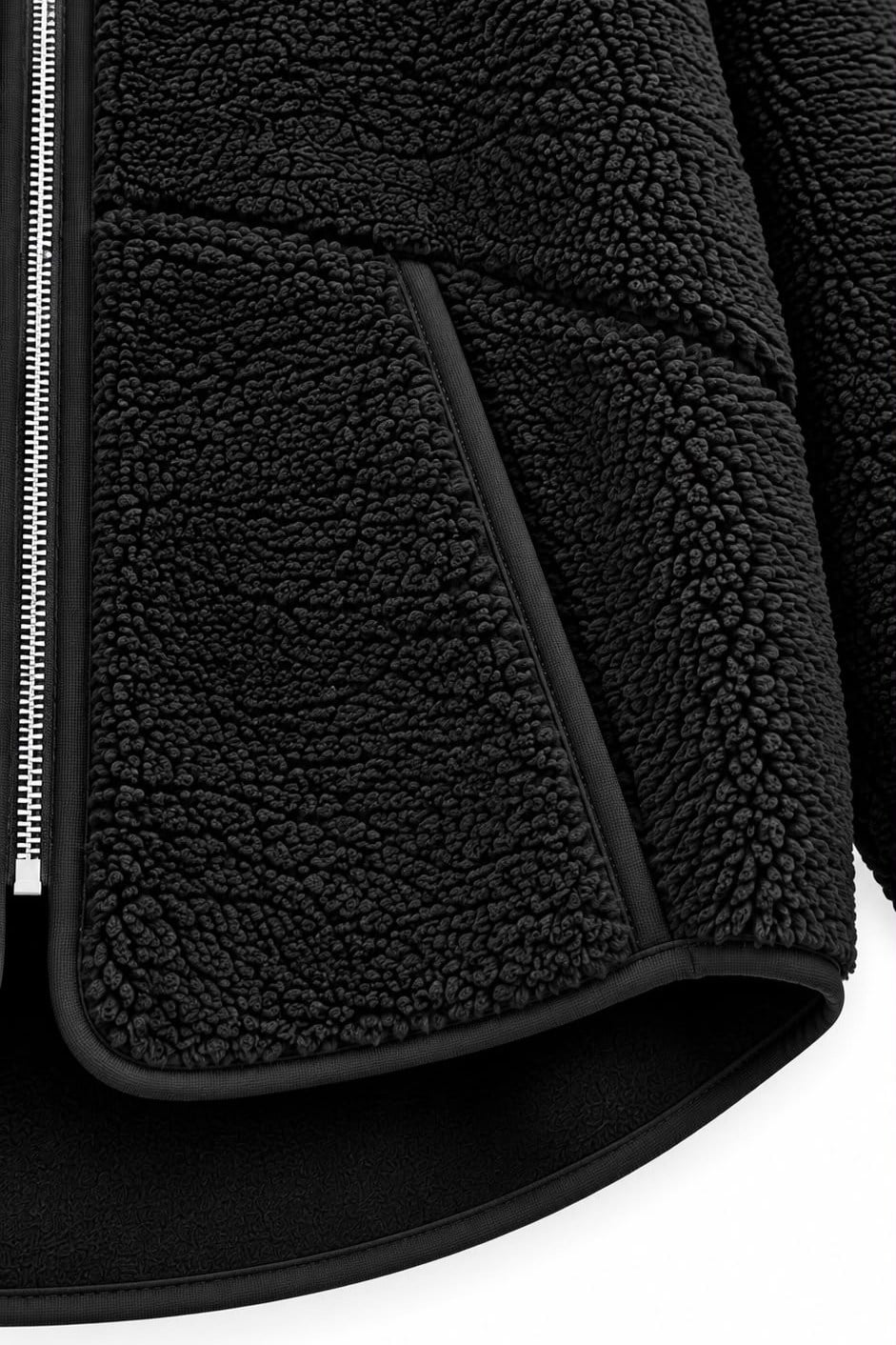4984 Kadın Fermuarlı Önden Cepli Dik Yaka Polar Sweatshirt Siyah