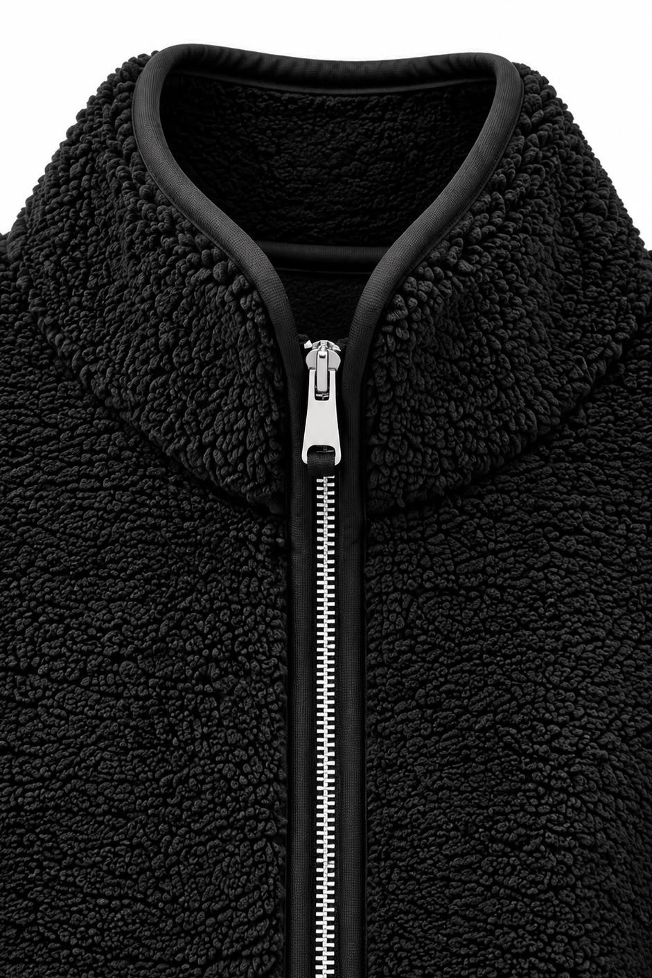 4984 Kadın Fermuarlı Önden Cepli Dik Yaka Polar Sweatshirt Siyah