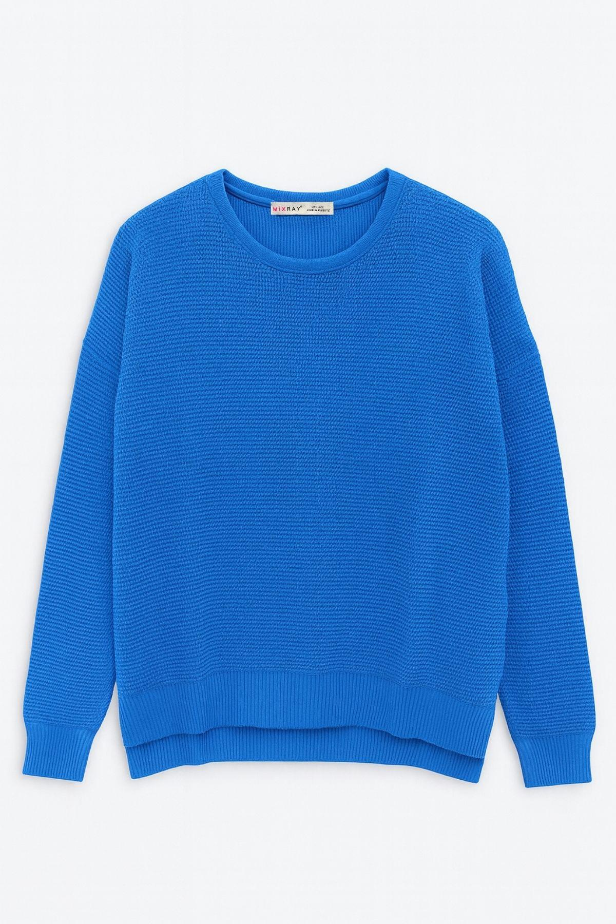 6183 Kadın Nopeli Oversize Triko İnce Kazak İndigo