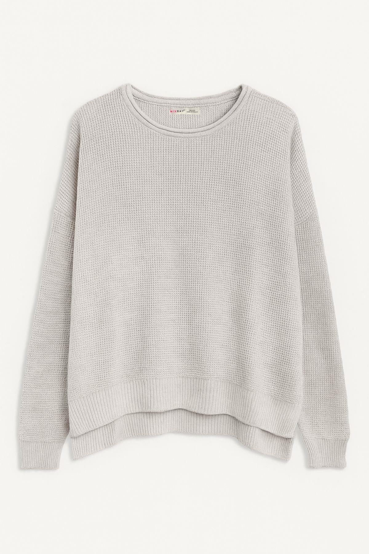 6183 Kadın Nopeli Oversize Triko İnce Kazak Taş