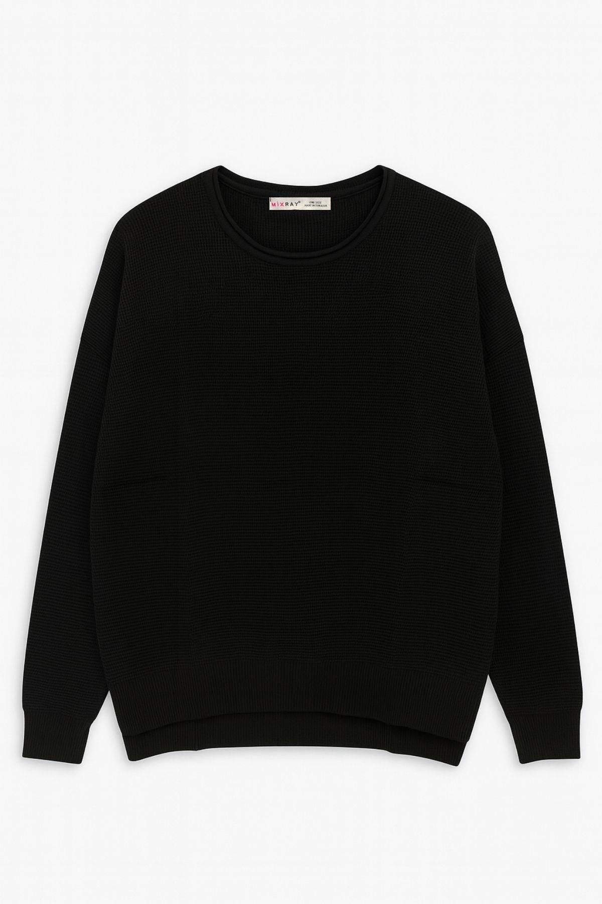 6183 Kadın Nopeli Oversize Triko İnce Kazak Siyah