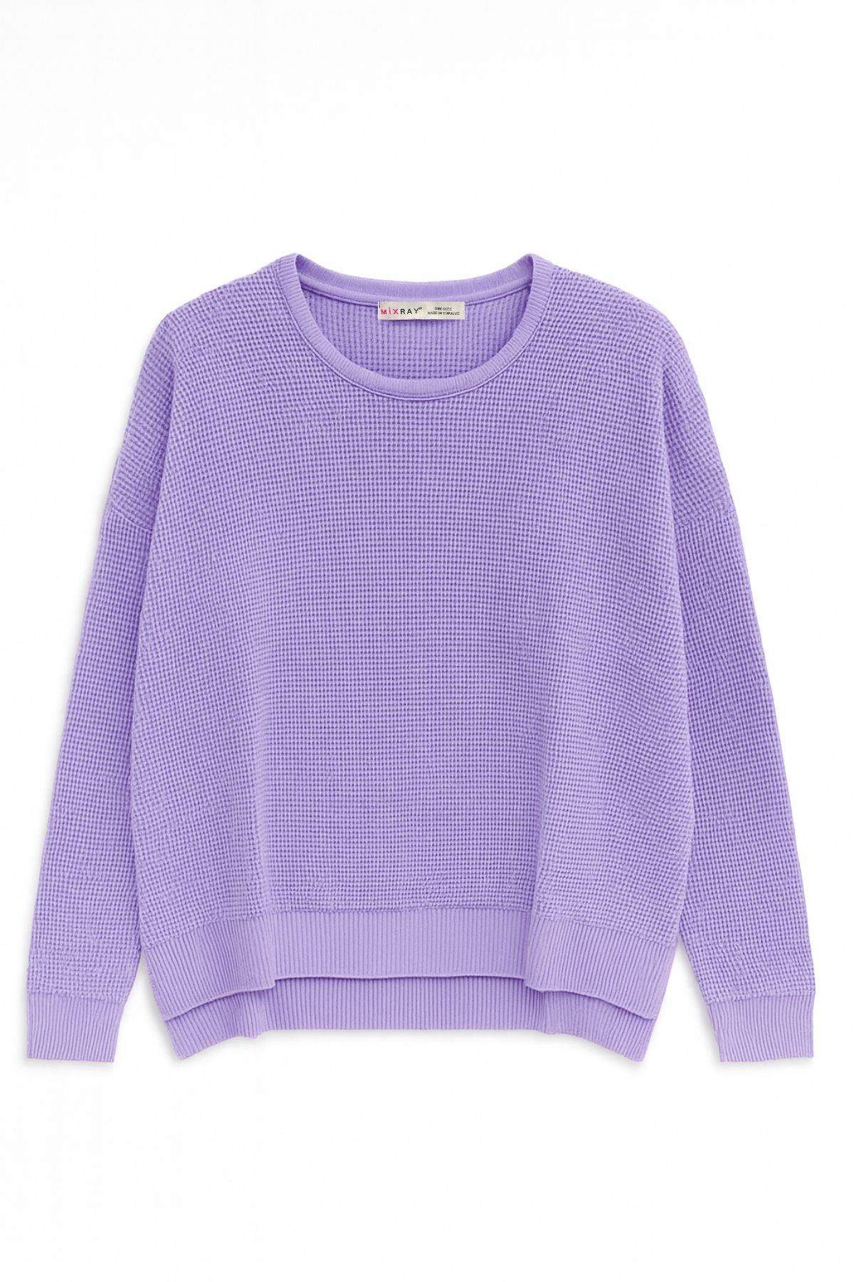 6183 Kadın Nopeli Oversize Triko İnce Kazak Lila