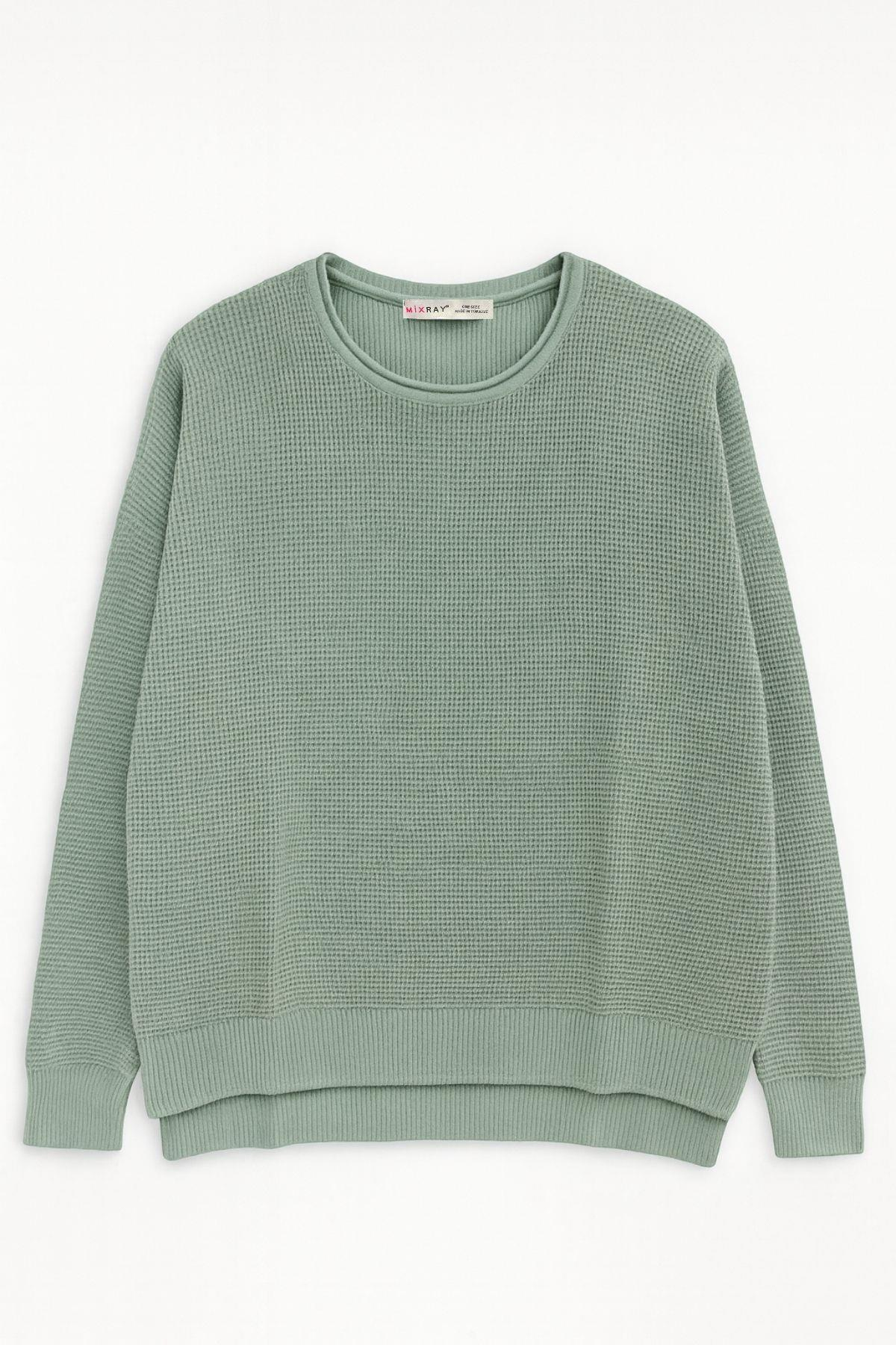 6183 Kadın Nopeli Oversize Triko İnce Kazak Çağla