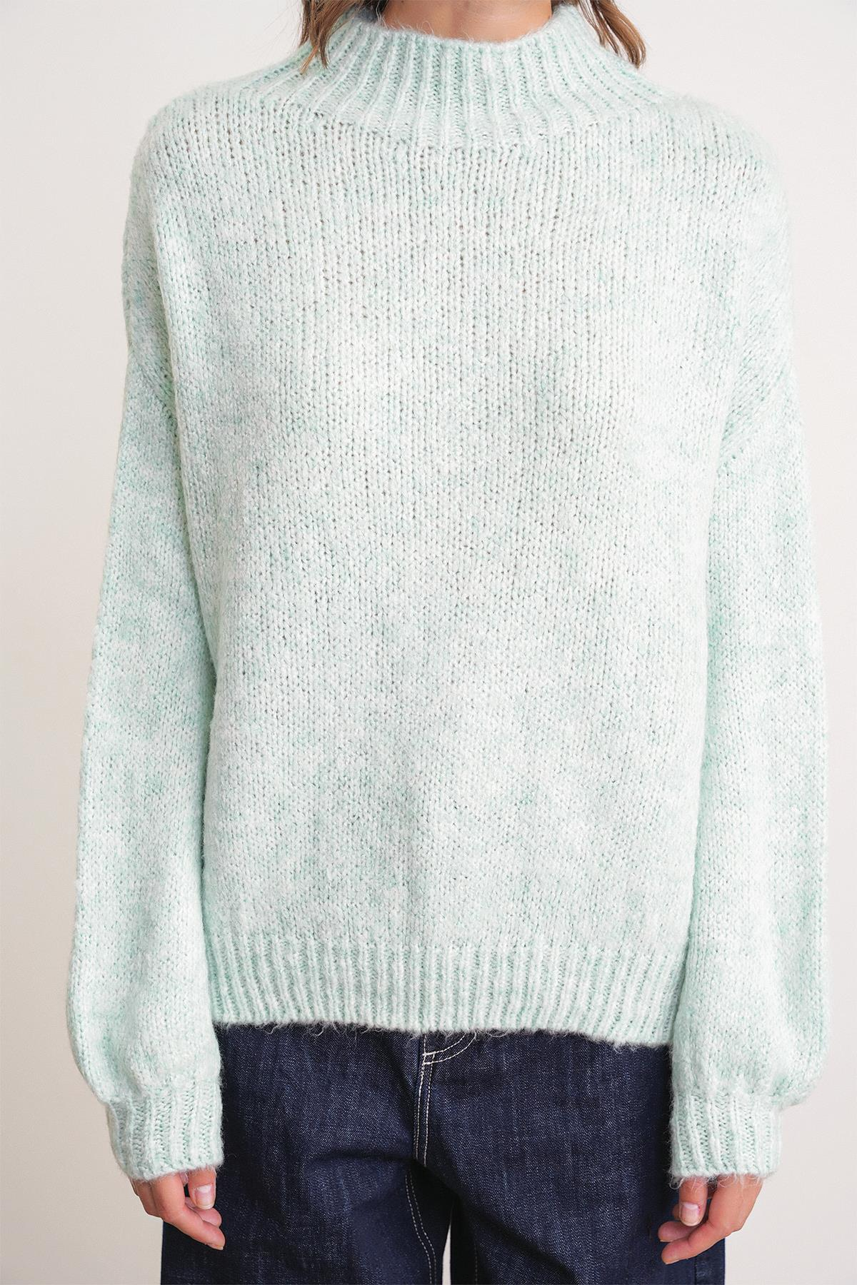 6700 Kadın Dik Yaka Balon Triko Kazak Mint