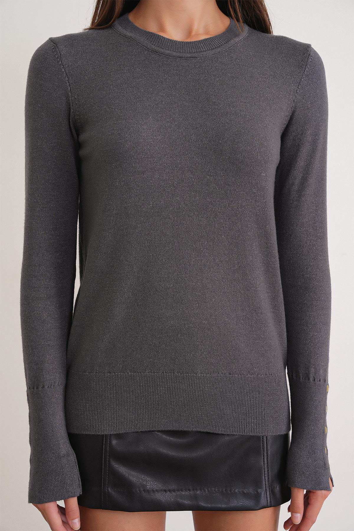 6736 Kadın Bisiklet Yaka Kolu Droplu Triko Kazak Antrasit